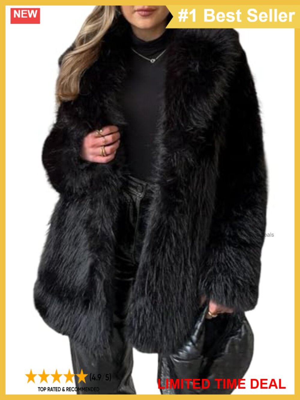 Faux Fur Coat Long Warm Fluffy Fur Jacket Shawl Collar Snap Buttons